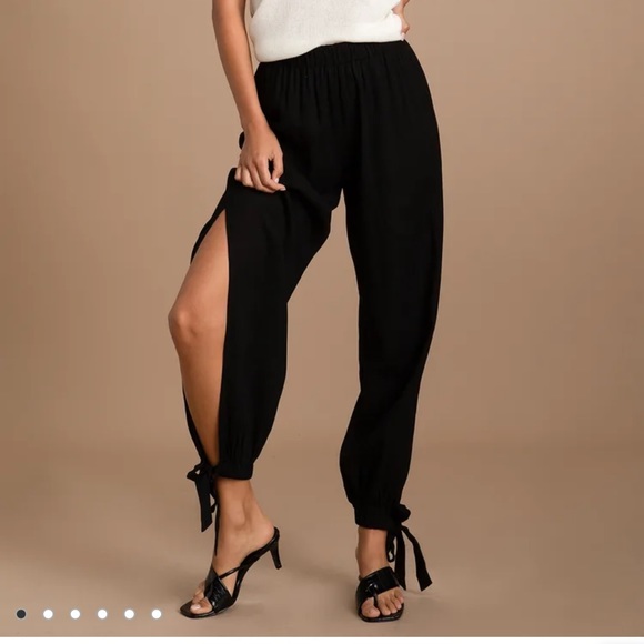 Lulus Pants - Lulus Taking A Vacation Black Side Slit Jogger Pants